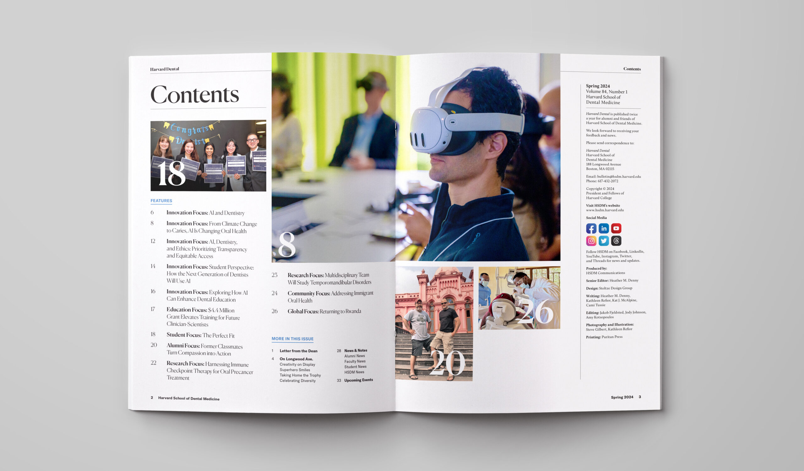 Harvard Dental Magazine Spring 2024 Table of Contents Spread